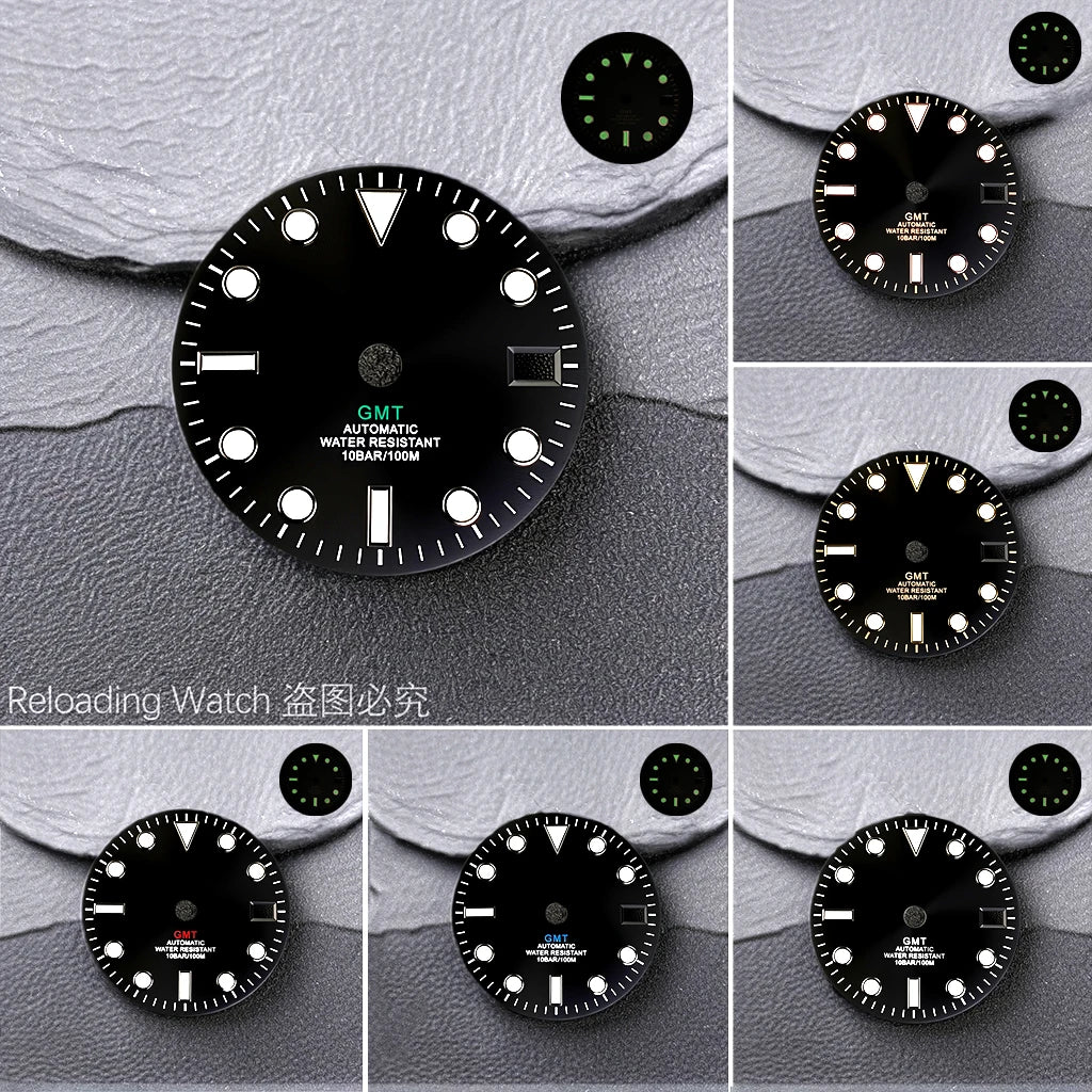 NH34 Dial GMT 28.5mm No Logo Calendar Dials Green Luminous mod parts