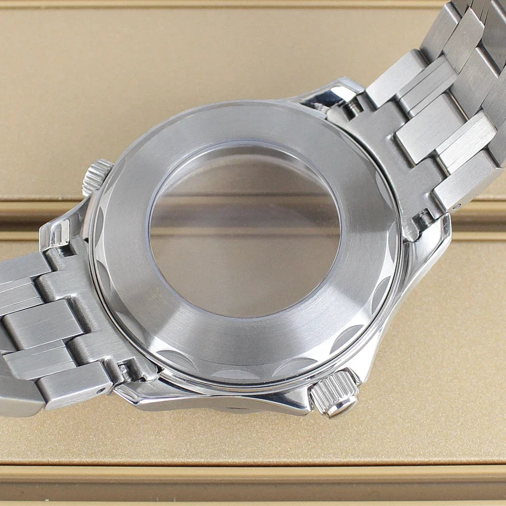 41mm Seamaster Watch Case D03 2 Crown 316L Stainless Steel Sapphire NH34 NH35 NH36/38 Automatic 10Bar Glass back