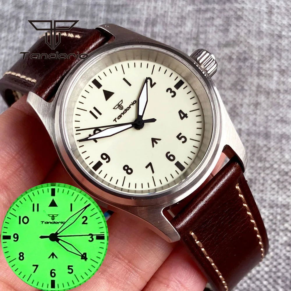 36mm Pilot Watch P03 Creamy Dial Full Lume NH35 Automatic 20BAR Sapphire Customizable