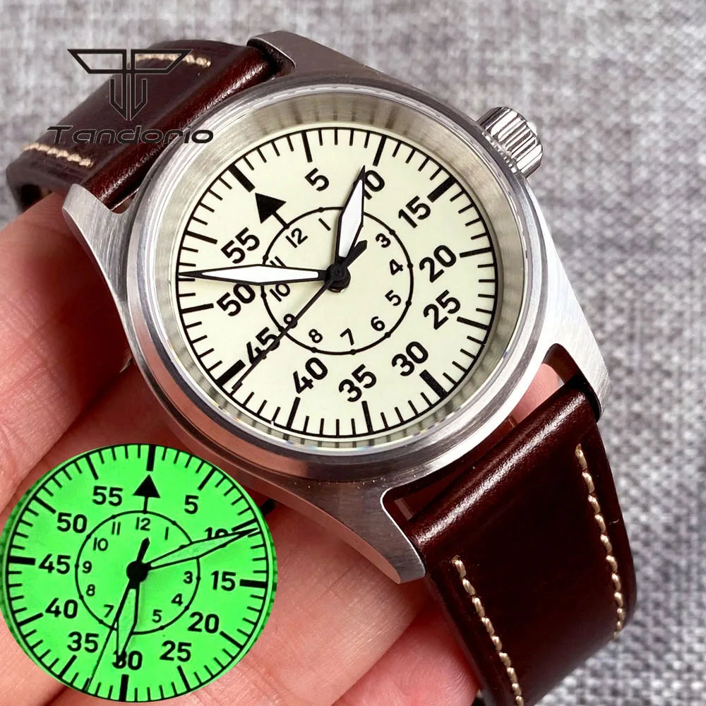 36mm Pilot Watch P03 Creamy Dial Full Lume NH35 Automatic 20BAR Sapphire Customizable