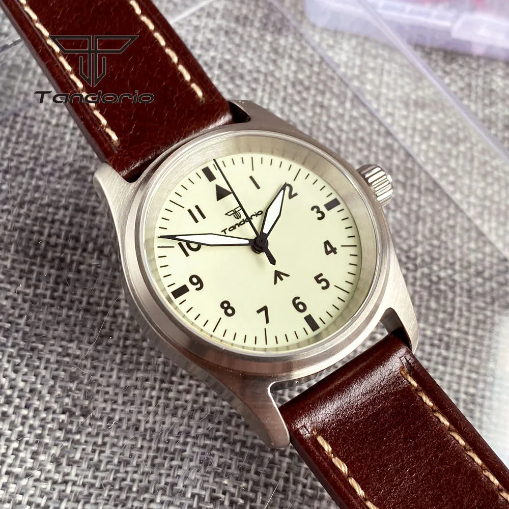 36mm Pilot Watch P03 Creamy Dial Full Lume NH35 Automatic 20BAR Sapphire Customizable