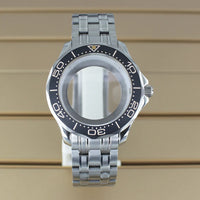 41mm Seamaster Watch Case D03 2 Crown 316L Stainless Steel Sapphire NH34 NH35 NH36/38 Automatic 10Bar Glass back