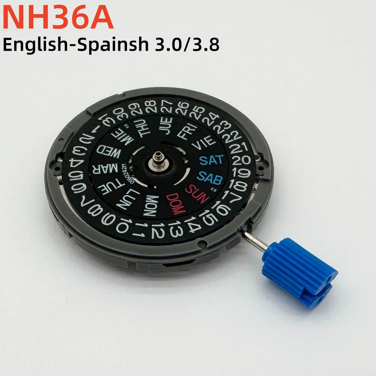 Japan Genuine NH36 Automatic Movement English-Spanish Datewheel Crown At 3.0/3.8 O'clock Mod  Day-Date