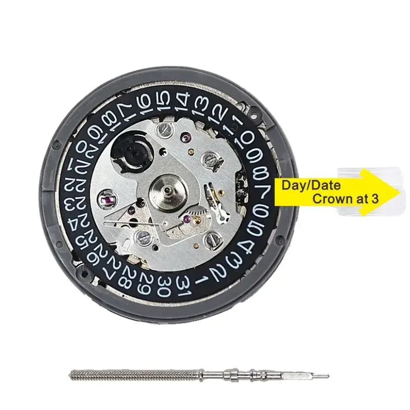Original Japanese SeikoTMI NH35 Automatic Movement Crown At 3,3.8 and 6 White and Black