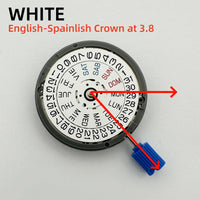 Japan Genuine NH36 Automatic Movement English-Spanish Datewheel Crown At 3.0/3.8 O'clock Mod  Day-Date