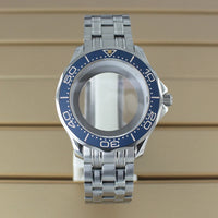 41mm Seamaster Watch Case D03 2 Crown 316L Stainless Steel Sapphire NH34 NH35 NH36/38 Automatic 10Bar Glass back