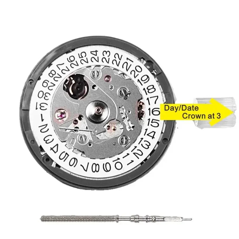 Original Japanese SeikoTMI NH35 Automatic Movement Crown At 3,3.8 and 6 White and Black