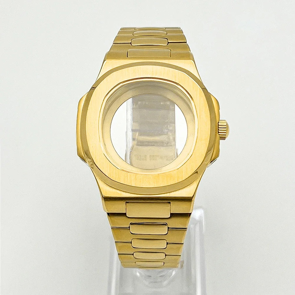 Nautilus Watch Case 41mm seiko NH35 NH70 NH72 PP  Sapphire crystal 904L stainless steel case Glass Back