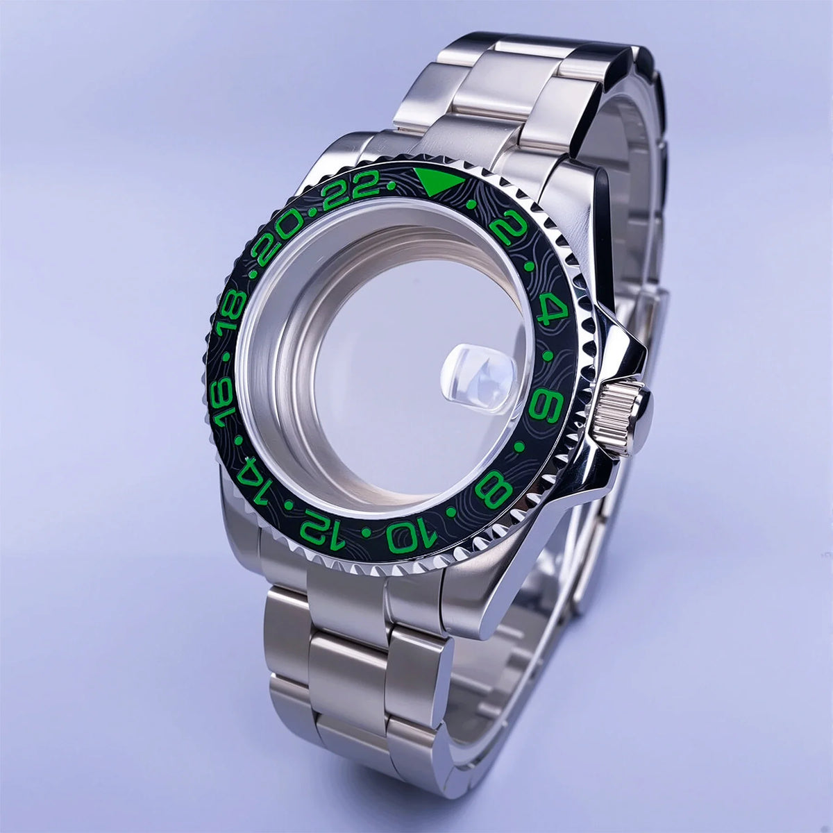 GMT Watch Case D02 40mm Sapphire 120 Click Fit NH34/NH35/NH36 38Movements Glide Bracelet