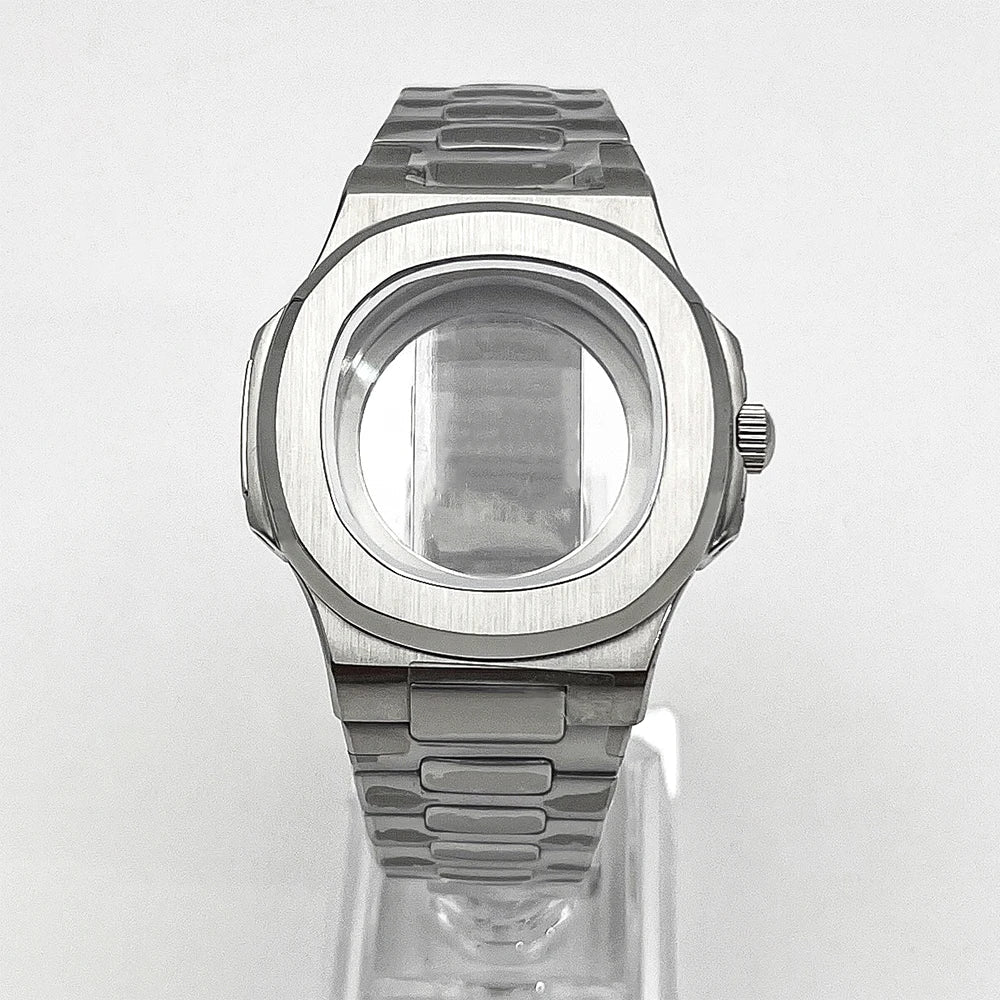 Nautilus Watch Case 41mm seiko NH35 NH70 NH72 PP  Sapphire crystal 904L stainless steel case Glass Back