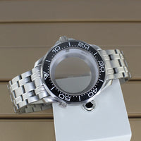 41mm Seamaster Watch Case D03 2 Crown 316L Stainless Steel Sapphire NH34 NH35 NH36/38 Automatic 10Bar Glass back