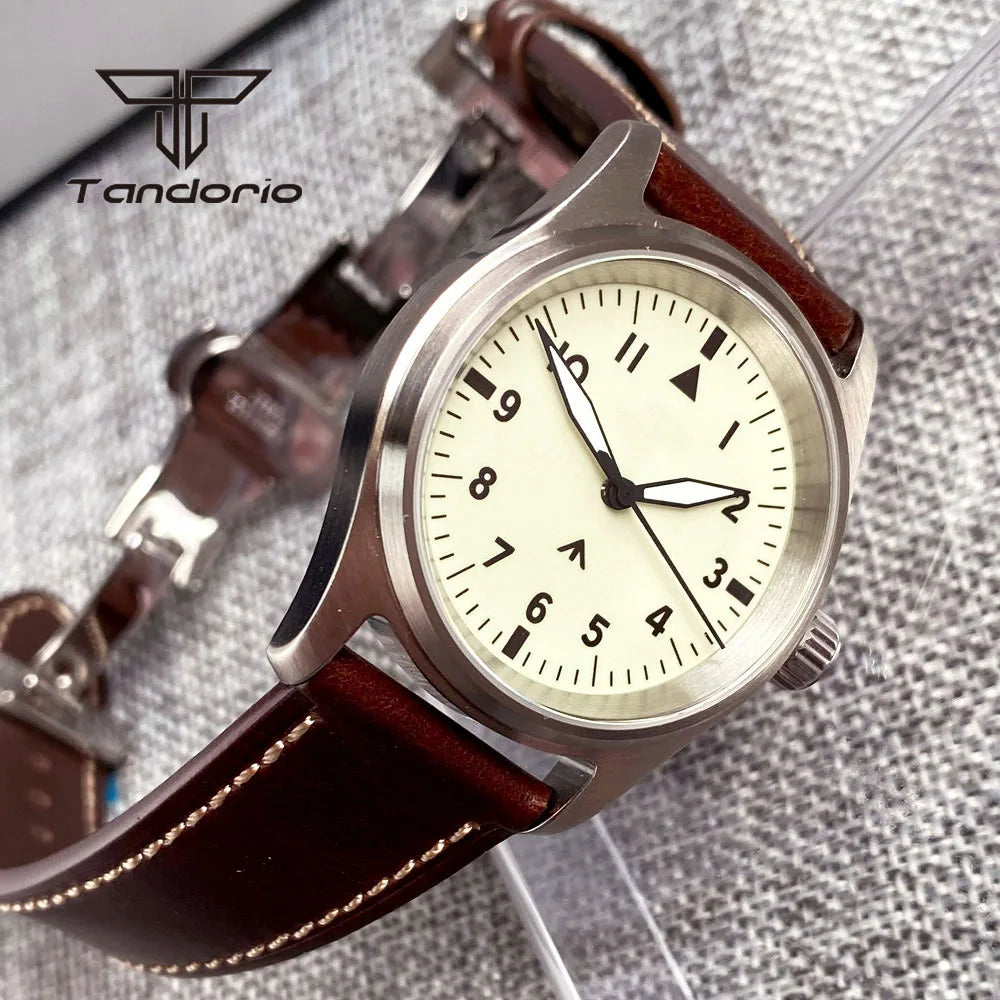 36mm Pilot Watch P03 Creamy Dial Full Lume NH35 Automatic 20BAR Sapphire Customizable