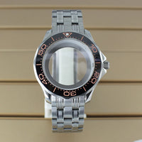 41mm Seamaster Watch Case D03 2 Crown 316L Stainless Steel Sapphire NH34 NH35 NH36/38 Automatic 10Bar Glass back