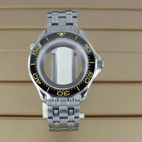 41mm Seamaster Watch Case D03 2 Crown 316L Stainless Steel Sapphire NH34 NH35 NH36/38 Automatic 10Bar Glass back