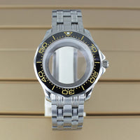 41mm Seamaster Watch Case D03 2 Crown 316L Stainless Steel Sapphire NH34 NH35 NH36/38 Automatic 10Bar Glass back