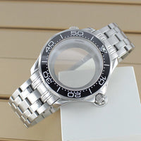 41mm Seamaster Watch Case D03 2 Crown 316L Stainless Steel Sapphire NH34 NH35 NH36/38 Automatic 10Bar Glass back