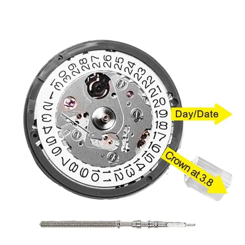 Original Japanese SeikoTMI NH35 Automatic Movement Crown At 3,3.8 and 6 White and Black