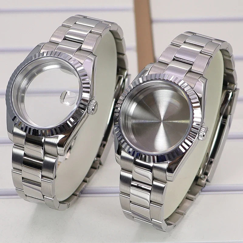 DateJust Watch Case B01 36mm/39mm Fluted Bezel Solid 316L Steel Strap For Seiko NH34 NH35 NH36/38 Miyota 8215 8285Movement