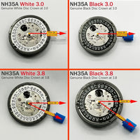 Original Japanese SeikoTMI NH35 Automatic Movement Crown At 3,3.8 and 6 White and Black