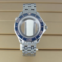 41mm Seamaster Watch Case D03 2 Crown 316L Stainless Steel Sapphire NH34 NH35 NH36/38 Automatic 10Bar Glass back