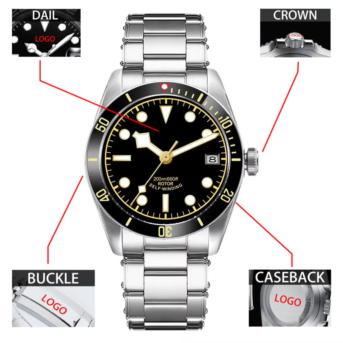 BB58 Watch Mod D07A 39mm Retro Diver Sapphire Crystal 200M Water-Resistant