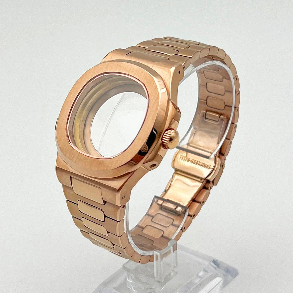 Nautilus Watch Case 41mm seiko NH35 NH70 NH72 PP  Sapphire crystal 904L stainless steel case Glass Back