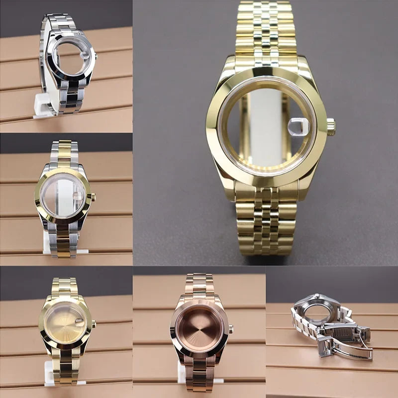 Two Toned Gold/ Rose Gold AIrKing Explorer Watch Case TB03 36mm/39mm High Quality Sapphire Glass For Nh35 Nh36 NH34 NH38 Nh70 Miyota 8215 8285 Movement