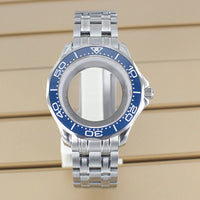 41mm Seamaster Watch Case D03 2 Crown 316L Stainless Steel Sapphire NH34 NH35 NH36/38 Automatic 10Bar Glass back