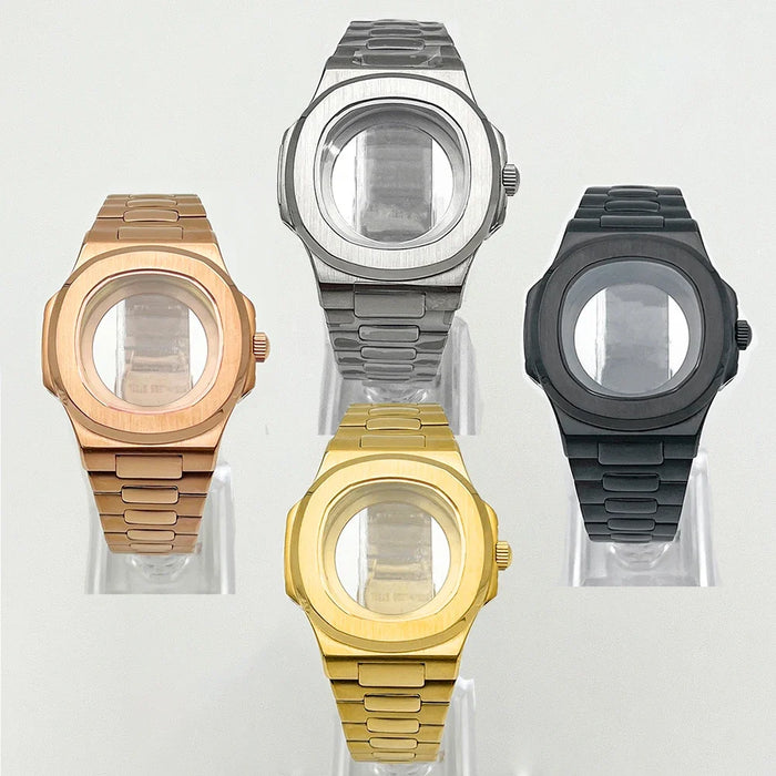 Nautilus Watch Case 41mm seiko NH35 NH70 NH72 PP  Sapphire crystal 904L stainless steel case Glass Back