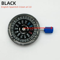 Japan Genuine NH36 Automatic Movement English-Spanish Datewheel Crown At 3.0/3.8 O'clock Mod  Day-Date