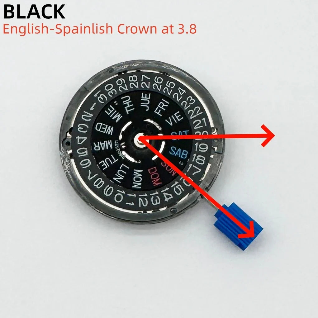 Japan Genuine NH36 Automatic Movement English-Spanish Datewheel Crown At 3.0/3.8 O'clock Mod  Day-Date