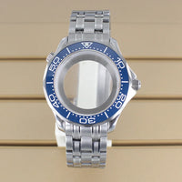 41mm Seamaster Watch Case D03 2 Crown 316L Stainless Steel Sapphire NH34 NH35 NH36/38 Automatic 10Bar Glass back
